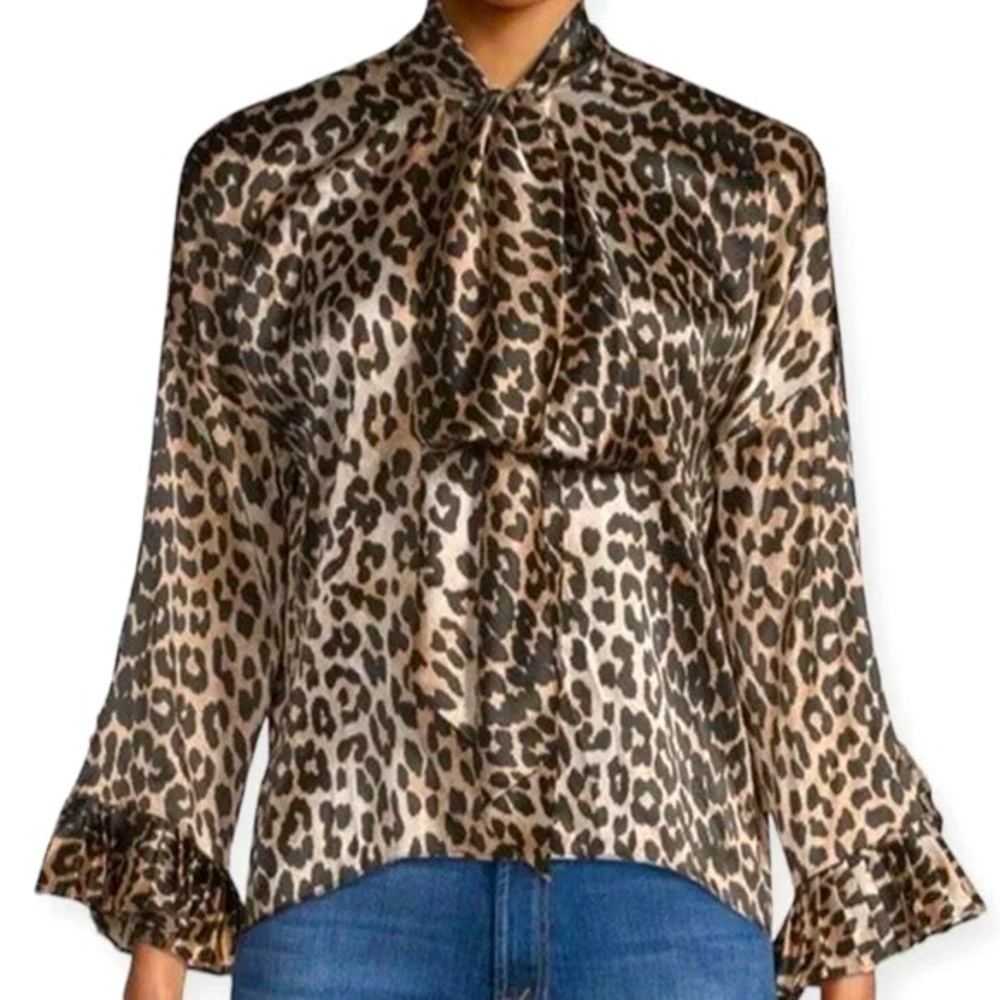 Ganni Calla Leopard Silk Blouse - 40